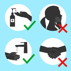 Set of signs of permitted and prohibited actions for the prevention of the SARS and coronavirus epidemic. Vector illustration