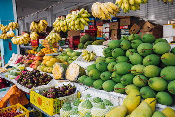 fruits in the Asian market lie a slide