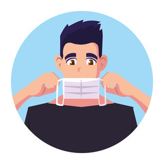 man with surgical mask, protection against coronavirus in public place