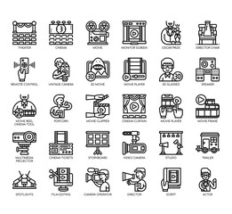 Set of cinema thin line and pixel perfect icons for any web and app project.