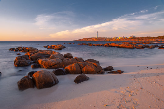 Early morning view just after sunrise of the Cape Leeuwin lighthouse at Augusta in Western Australia.