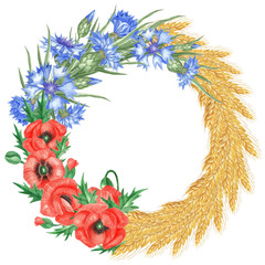 Wreath of wheat and wild flowers