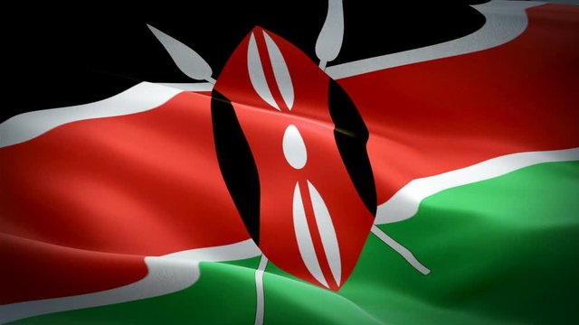 Kenyan flag Closeup 1080p Full HD 1920X1080 footage video waving in wind. National Nairobi&lrm; 3d Kenyan flag waving. Sign of Kenya seamless loop animation. Kenyan flag HD resolution Background 1080p