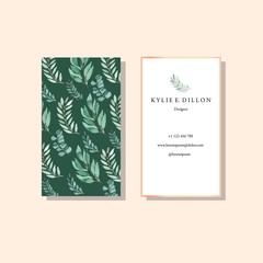 Eucalypus Blue Pattern Vector Watercolor Bussiness Card Template Set