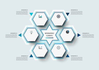 Vector illustration infographics 6 options. Infographics for business concept. Can be used for presentations banner, workflow layout, process diagram, flow chart, info graph.