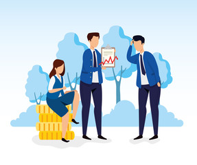 stock market crash with business people and icons vector illustration design