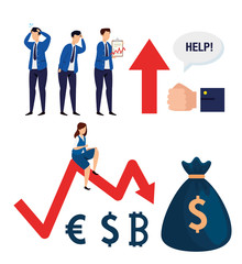 Fototapeta na wymiar stock market crash with set icons vector illustration design