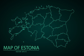 A Map of the country of Estonia, High detailed blue vector map - Estonia, estonia map - blue pastel graphic background . Vector illustration .eps 10. - Vector