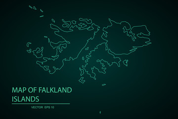 Map of falkland Islands. Detailed vector map with counties, regions, province, states. Blue shape/contour map of falkland Islands. High detailed blue map of Falkland Islands. - Vector