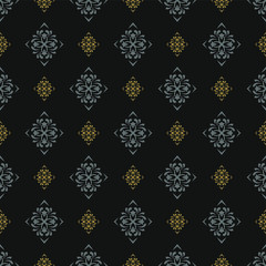 Dark Floral Pattern | Colors: Black, Gold, Gray | Modern Background Vector | Seamless Wallpaper For Your Design