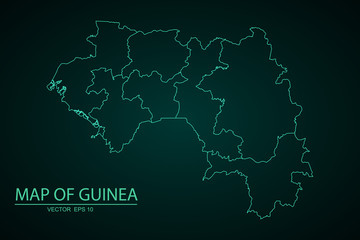 Map of Guinea, Guinea map - blue geometric rumpled triangular low poly style gradient graphic background , polygonal design for your . Vector illustration eps 10. - Vector