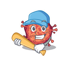 Mascot design style of contagious corona virus with baseball stick