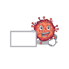 Contagious corona virus with board cartoon mascot design style