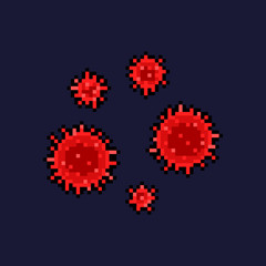 Pixel art covid-19 virus icon set.