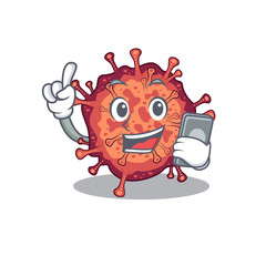 Mascot design of contagious corona virus speaking on phone