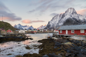 winter sunset at Lofoten Island in Norway 