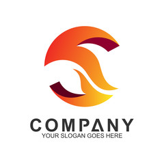 letter S logo with fire shape, initial letter, business name, corporate identity