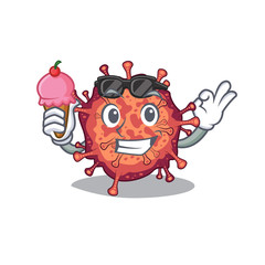 cartoon character of contagious corona virus holding an ice cream