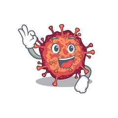 Contagious corona virus cartoon character design style making an Okay gesture