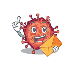 Cute face contagious corona virus mascot design with envelope