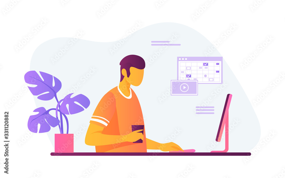 Poster people using online apps set. professionals using computers and cellphones for work or chat. flat ve