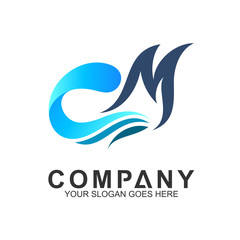 letter C combination letter M vector logo, CM/MC logo with wave shape