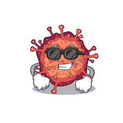 Naklejka premium Super cool contagious corona virus mascot character wearing black glasses