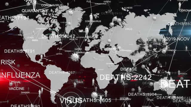 Coronavirus COVID-19 pandemic viral outbreak world map spreading of virus - Animation Render