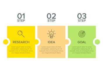 Concept of arrow business model with 3 successive steps. Three colorful graphic elements. Timeline design for brochure, presentation. Infographic design layout.