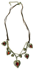 Antique Bronze Chain and Cord Red Crystal Charm Angel Heart Necklace