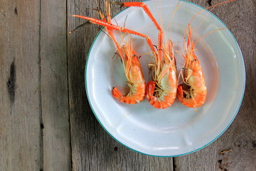Grilled River Prawn seafood Thailand on the white disc ,fresh for food.