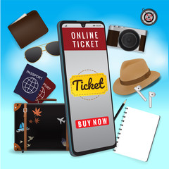 Mobile smartphone with the app to buy tickets, Smartphone with shopping app.