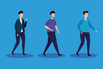 group of men in blue background vector illustration design