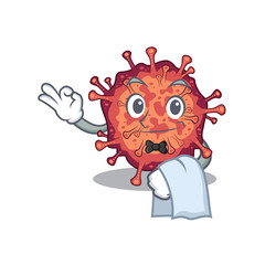 A design of contagious corona virus cartoon character working as waiter