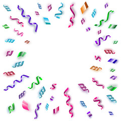 Multicolored serpentine set. Vector pink, violet, red, blue serpantine pieces isolated on white background. Place for text in center.