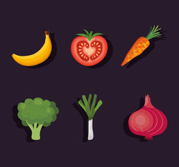 set of healthy and fresh vegetables vector illustration design