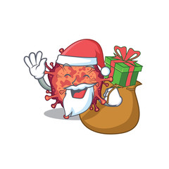 Santa contagious corona virus Cartoon character design with box of gift