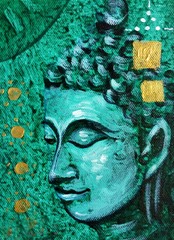Art  oil  Painting  Thai pattern  , Emerald Buddha  statue   From Thailand
