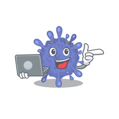 An icon of smart biohazard viruscorona working with laptop