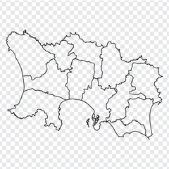 Blank map of Jersey. High quality map of Jersey with provinces on transparent background for your web site design, logo, app, UI.  Europe. UK. EPS10.