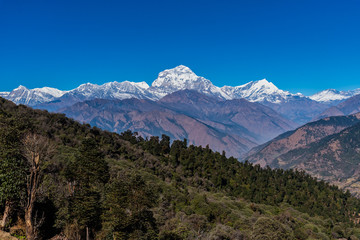 Fototapeta na wymiar Majestic view of Dhaulagiri mountain range seven highest Pokhara Nepal