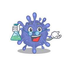 Smart Professor of biohazard viruscorona mascot design holding a glass tube