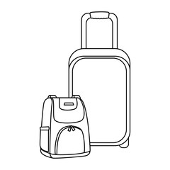 wheeled suitcase with backpack isolated icon vector illustration design