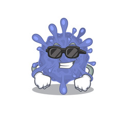 Super cool biohazard viruscorona mascot character wearing black glasses