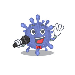 Cute biohazard viruscorona sings a song with a microphone