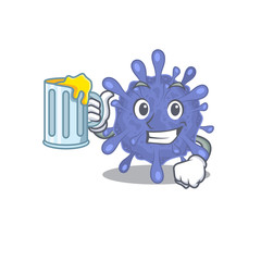 Cheerful biohazard viruscorona mascot design with a glass of beer