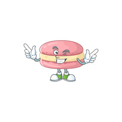 Funny strawberry macarons cartoon design style with wink eye face