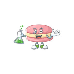 Strawberry macarons brainy Professor Cartoon design grasp a glass tube