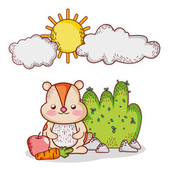 cute animals, little beaver with carrot cartoon