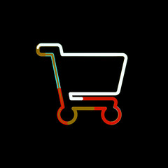 Symbol shopping cart from multi-colored circles and stripes. Red, brown, blue, white
